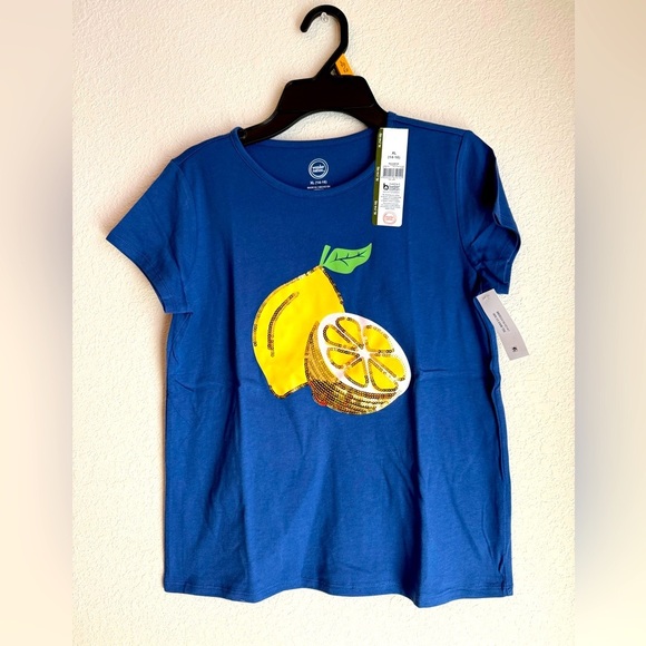 Wonder Nation Girls Blue Tee with Lemon Sequin Design size XL 14/16-NWT - Picture 1 of 4